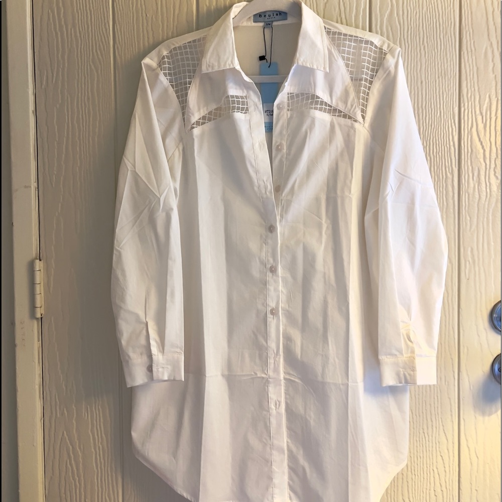 White See Through Detailed Long Button Down Shirt